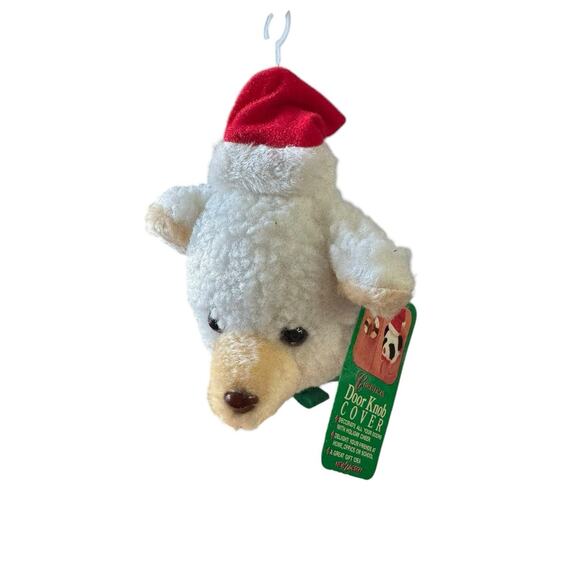 Vintage Christmas Plush Bear Door Knob Cover w/Tag 1980s Holiday Decor Retro - Picture 2 of 8